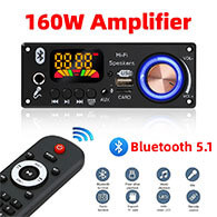 160W Bluetooth 5.1 Amplifier Decoder Board – MP3/USB/TF/FM/AUX – 12V DIY Audio Module with Mic, Remote, Volume Control