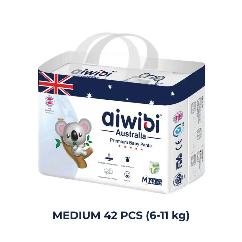 Aiwibi Australian Disposable Breathable Baby Diapers With Elastic Waistband - M42