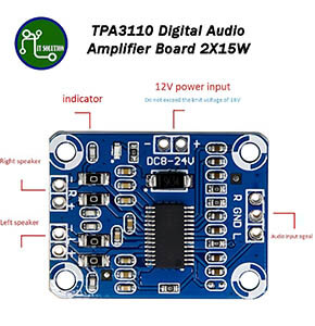 TPA3110 Dual Channel Stereo Digital Audio Amplifier Board 15W + 15W Class D Holsel