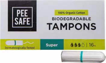Pee Safe 100% Organic, Biodegradable Cotton Tampons(Super)